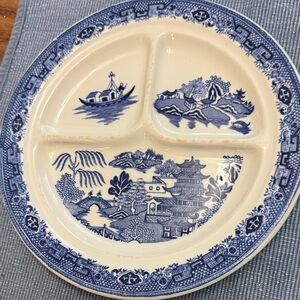 Vintage Blue Willow Divided Ceramic dinner Plate